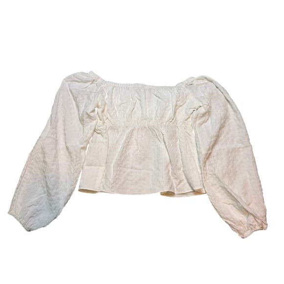 WAYF Ivory Off Shoulder Smocked Blouse XS NWT | Lined Keyhole Peasant Top - Picture 4 of 8